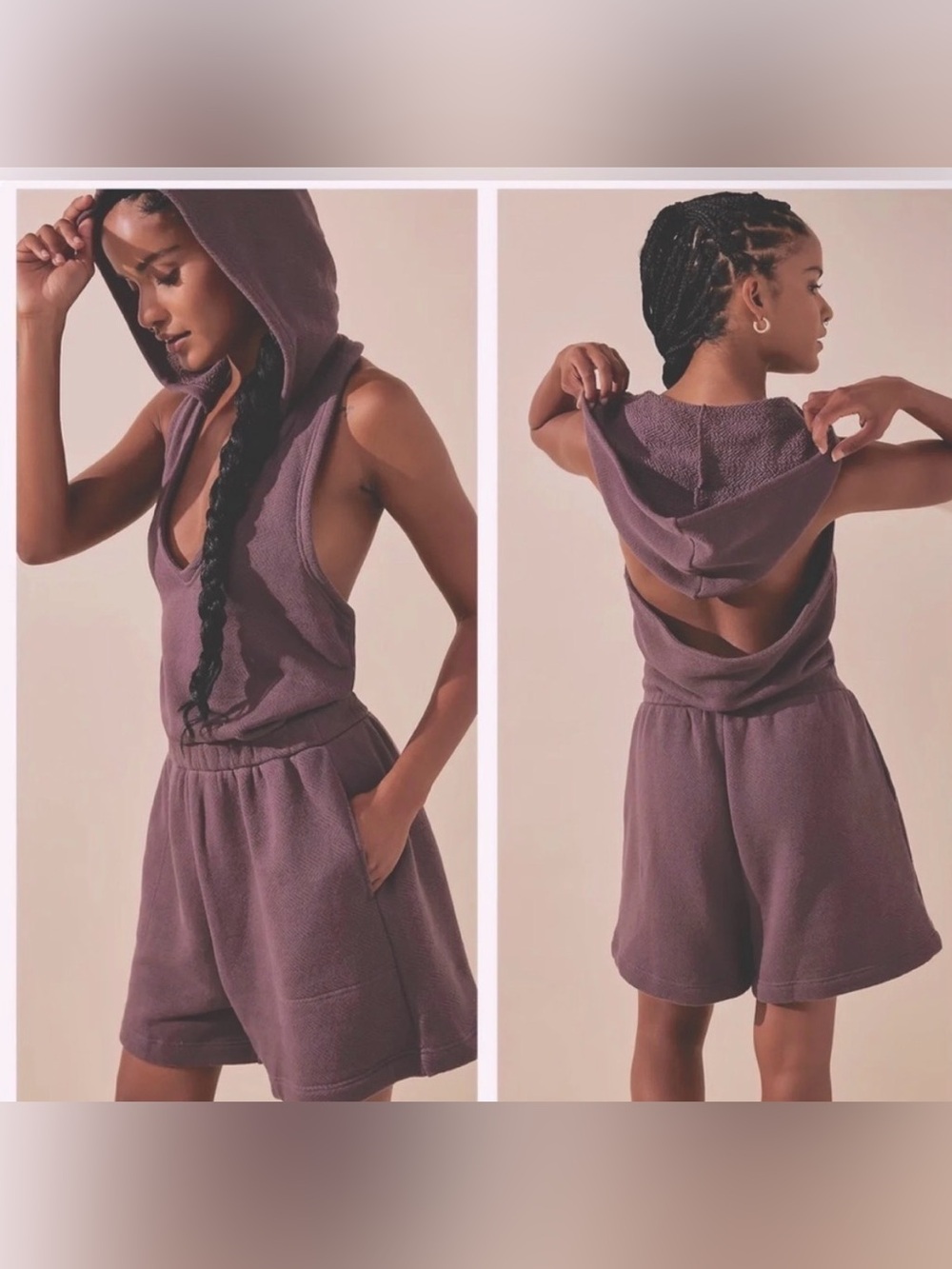 FREE PEOPLE Beach Halter hooded shorts romper Soft Terry plum color Sz XS - Picture 3 of 16